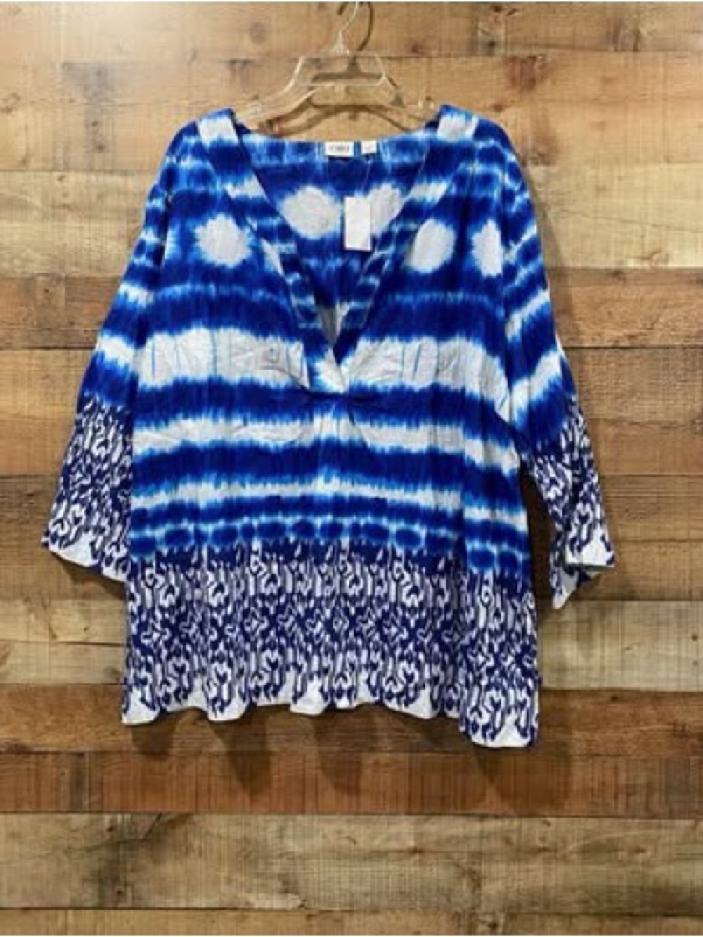 Cato Blue and White Tie-Dye V-Neck Tunic Size 22/24W
